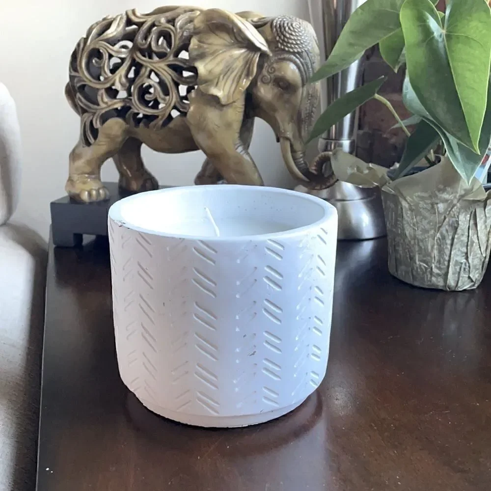 Ceramic Candle with Etched Angular Designs Throughout (Very Large Candle!)